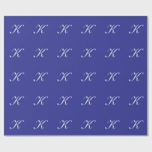 "K" Monogram Initial White on Blue Wrapping Paper