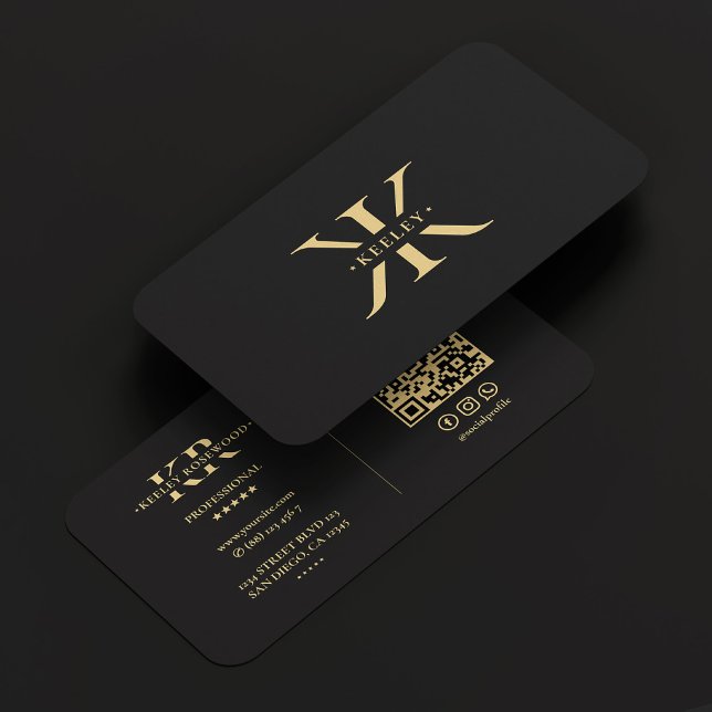 K Monogram Logo Elegant Black Modern Business Card (K Monogram Logo Elegant Black Gold Modern Business Card
)