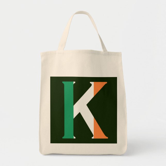 K Monogram overlaid on Irish Flag gtcnt Tote Bag (Front)