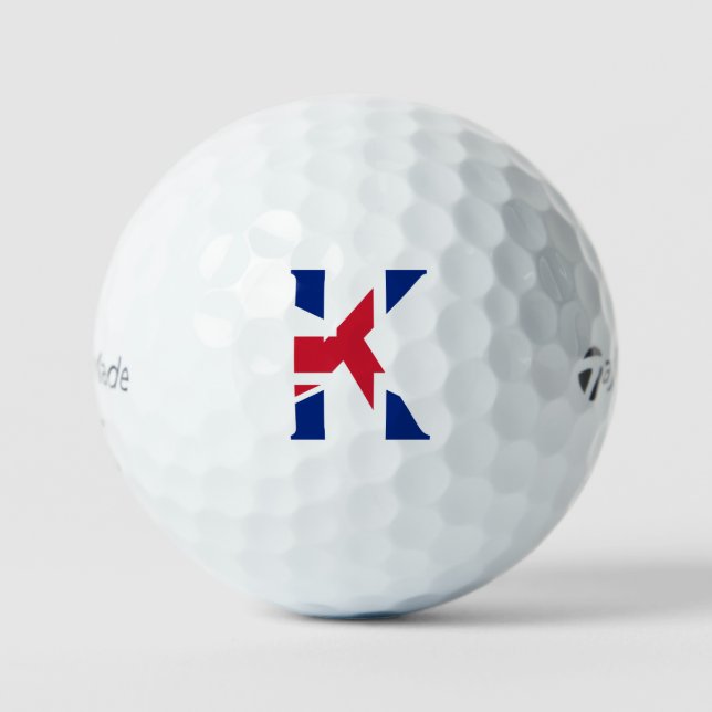 K Monogram overlaid on Union Jack Flag tmtp5 gbcnt Golf Balls (Front)