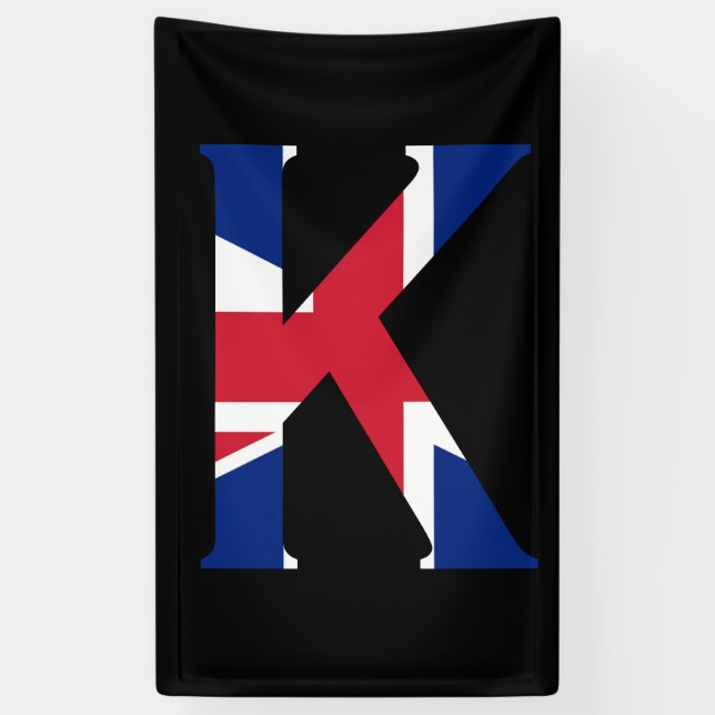 K Monogram overlaid on Union Jack Flag (v) bnrcnt Banner (Vertical)