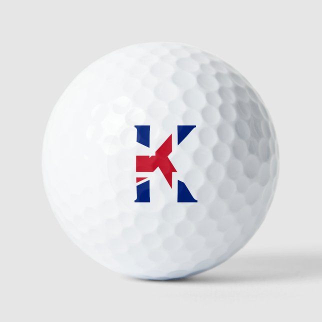 K Monogram overlaid on Union Jack Flag va gbcnt Golf Balls (Front)