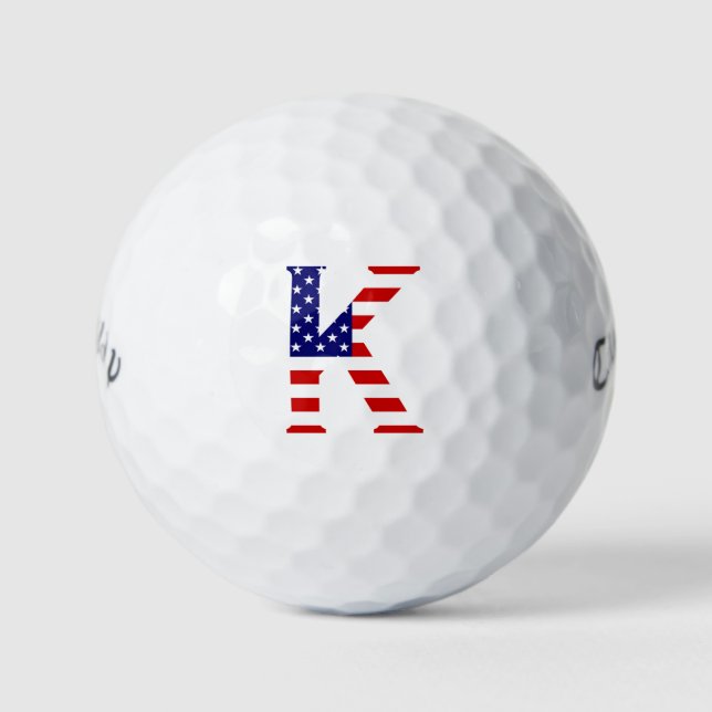 K Monogram overlaid on USA Flag cwb gbcnt Golf Balls (Front)