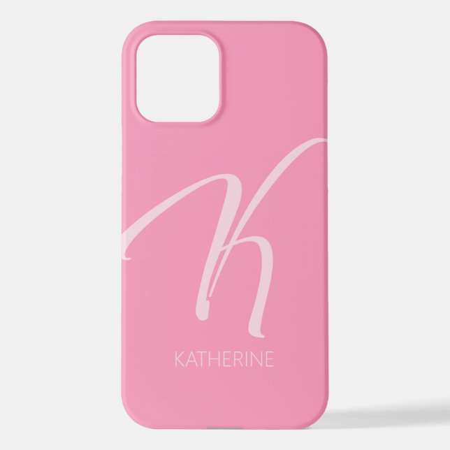 K Monogram Personalised Pink iPhone Case (Back)