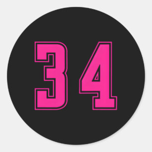 K Number 34 Team Junior Sports Numbered Uniform Classic Round Sticker