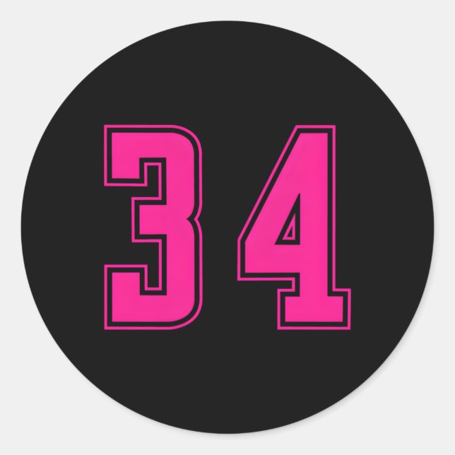 K Number 34 Team Junior Sports Numbered Uniform Classic Round Sticker (Front)