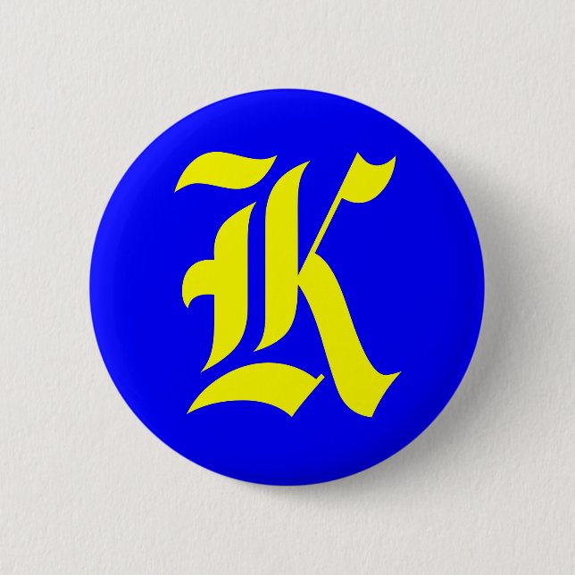 K - OLD ENGLISH 6 CM ROUND BADGE (Front)
