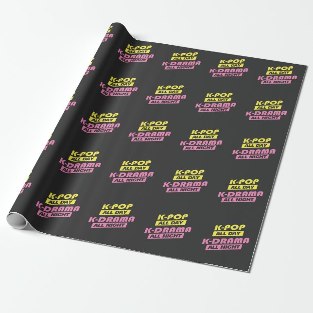 K-Pop All Day K-Drama All Night - Korean Music Wrapping Paper (Unrolled)
