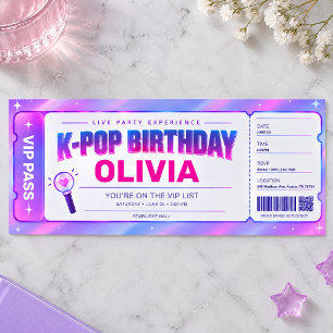 K-Pop Birthday VIP Pass Pastel Concert Ticket Invitation