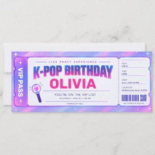 K-Pop Birthday VIP Pass Pastel Concert Ticket Invitation