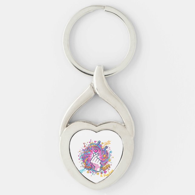 K-Pop Finger Heart Pop Art Design T-Shirt Key Ring (Front)