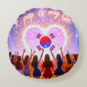 K-pop Is My Life Etched Across the Galaxy Round Cushion