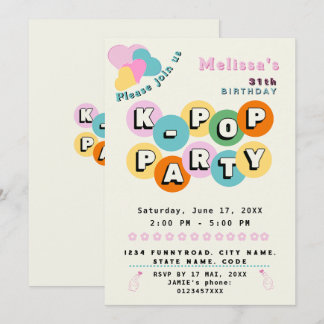 K-pop korean pop music theme birthday party invitation