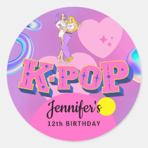 K-Pop Music Star  Korean Pop Theme Birthday Party Classic Round Sticker