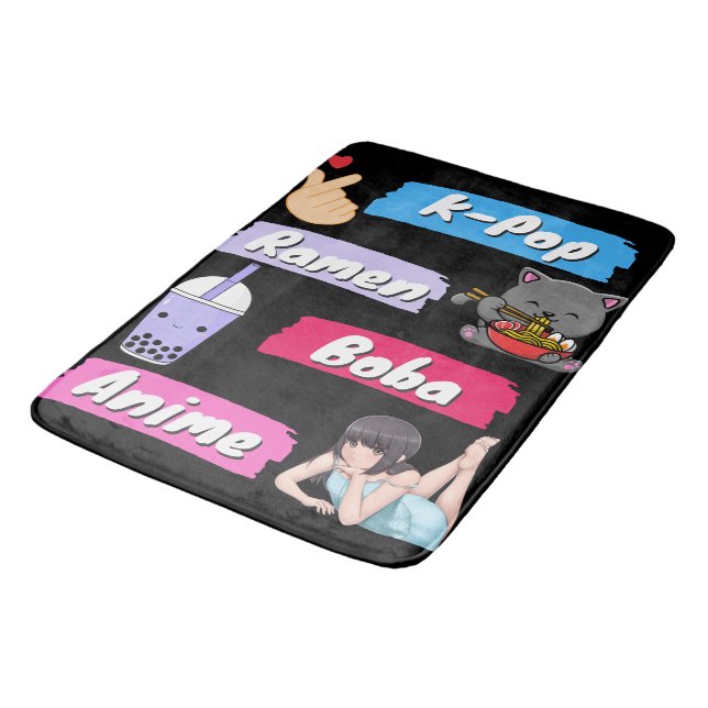 K-Pop, Ramen, Boba and Anime Pop Culture Fan   Bath Mat (Angled)