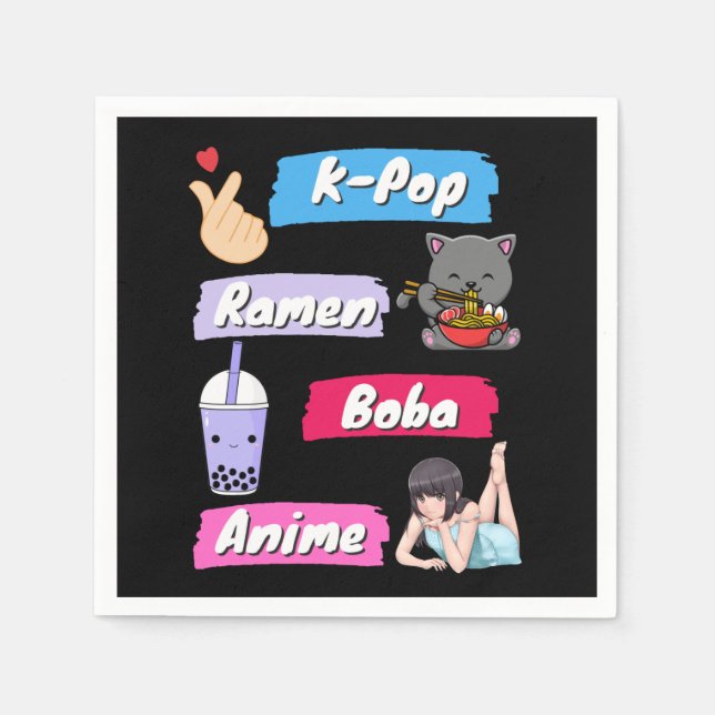 K-Pop, Ramen, Boba and Anime Pop Culture Fan  Napkin (Front)