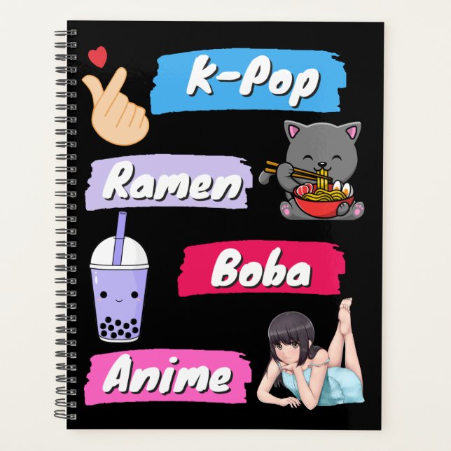 K-Pop, Ramen, Boba and Anime Pop Culture Fan   Planner (Front)