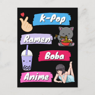 K-Pop, Ramen, Boba and Anime Pop Culture Fan  Postcard