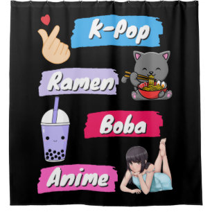 K-Pop, Ramen, Boba and Anime Pop Culture Fan Shower Curtain