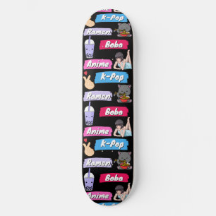 K-Pop, Ramen, Boba and Anime Pop Culture Fan  Skateboard