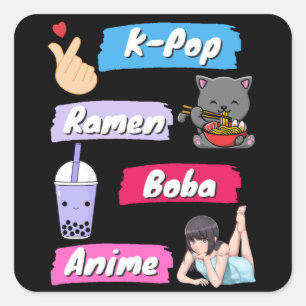 K-Pop, Ramen, Boba and Anime Pop Culture Fan Square Sticker