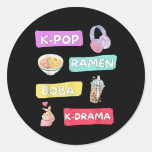 K-pop Ramen Boba K-drama Cute Kawaii T-shirt.png Classic Round Sticker