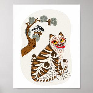 K-Pop Tiger Poster – Korean Folk Art with Monster