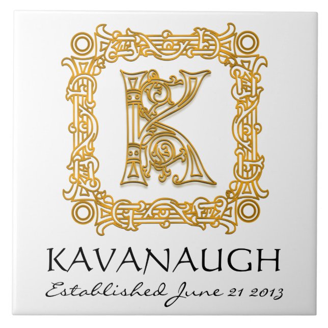 "K" Surname Wedding Anniversary Day Monogram Tile (Front)