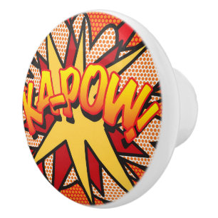 KA-POW Fun Retro Comic Book Pop Art Ceramic Knob
