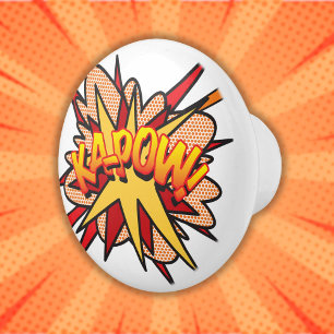 KA-POW Fun Retro Comic Book Pop Art Ceramic Knob