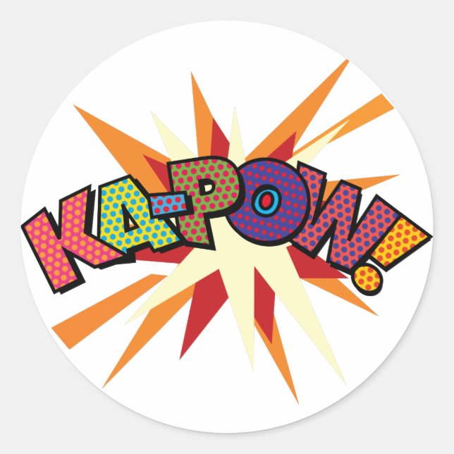 KA-POW Fun Retro Comic Book Pop Art Classic Round Sticker (Front)