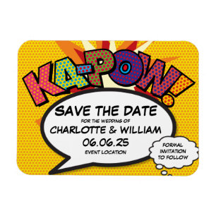KA-POW Save the Date Comic Book Fun Modern Magnet