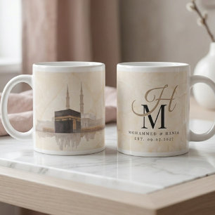 Kaaba Wedding Gift   Muslim Couple Names Monogram  Large Coffee Mug