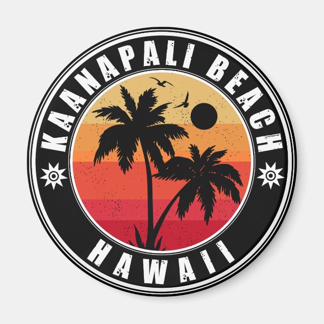 Kaanapali Beach Hawaii Retro Palm Trees 60s Travel Magnet (Front)