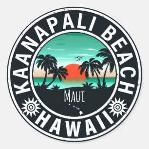 Ka'anapali Beach Hawaii Retro Sunset Souvenirs 60s Classic Round Sticker