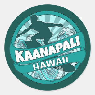 Kaanapali Hawaii teal surfer logo stickers