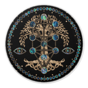 Kabbalah The Tree of Life Abalone and Gold Ceramic Knob