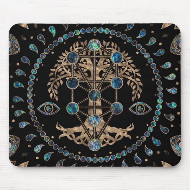 Kabbalah The Tree of Life Abalone and Gold Mouse Mat (Front)