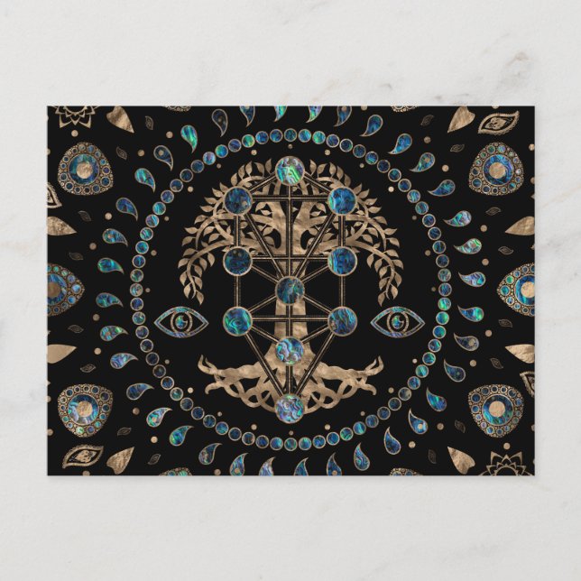 Kabbalah The Tree of Life Abalone and Gold Postcard (Front)