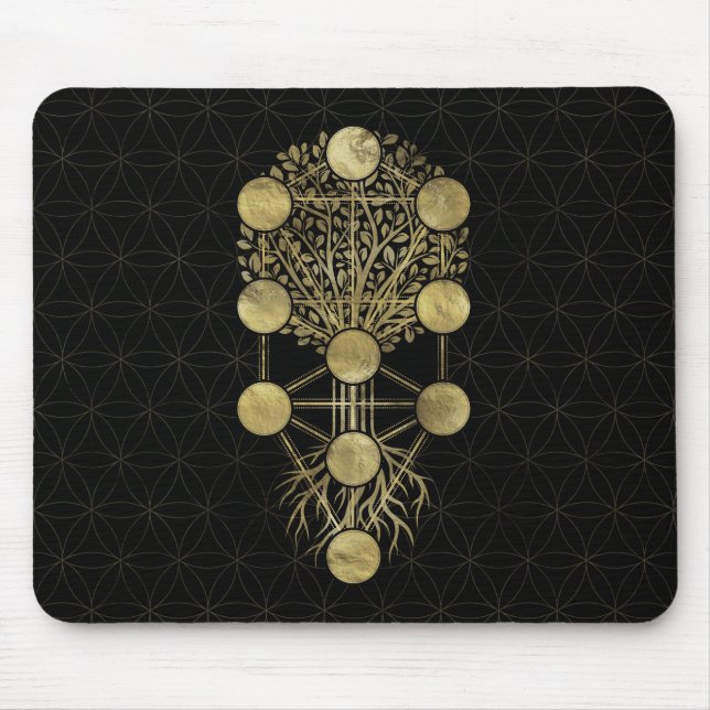 Kabbalah The Tree of Life Gold on Black Mouse Mat (Front)
