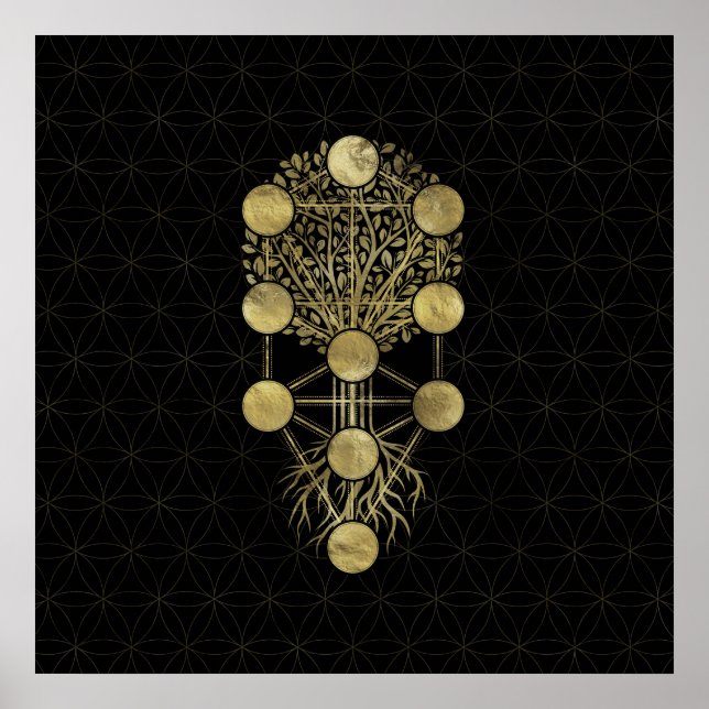 Kabbalah The Tree of Life Gold on Black Poster (Front)