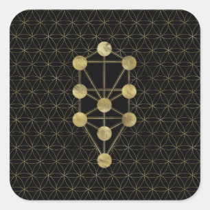 Kabbalah The Tree of Life Gold on Black Square Sticker