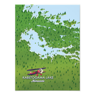 Kabetogama lake, Minnesota, USA Travel map. Photo Print
