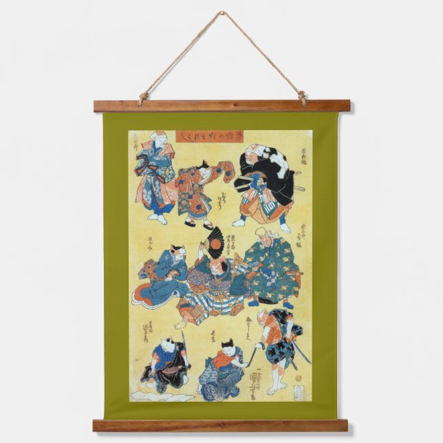 Kabuki Actor Cats, Kuniyoshi, Ukiyoe Hanging Tapestry (Front)