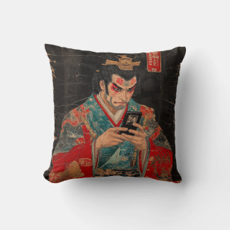 Kabuki Actor with Cell Phone Throw Pillow