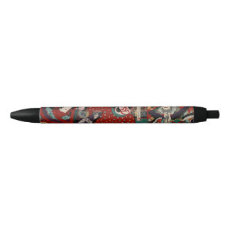 Kabuki Samurai Warriors Woodblock Black Ink Pen