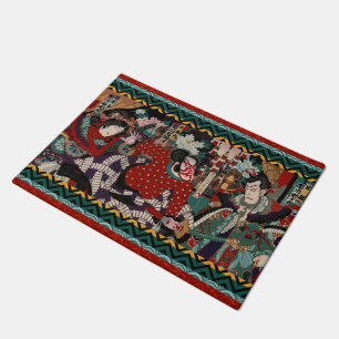 Kabuki Samurai Warriors Woodblock Doormat