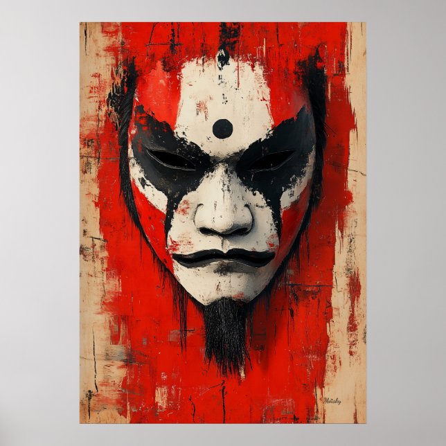 Kabuki Warrior Mask – Fierce Asian Tradition Poster (Front)