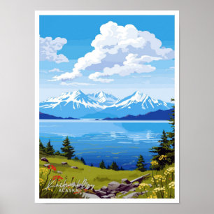 Kachemak Bay Alasaka Travel Vintage Illustration Poster
