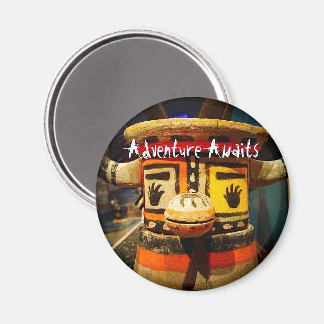 Kachina Doll Face Photo Adventure Awaits Cute Bold Magnet (Front/Back)